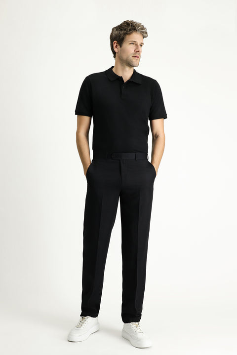 Black 6 Drop Regular Fit Standard Cut Lycra Classic Fabric Trousers