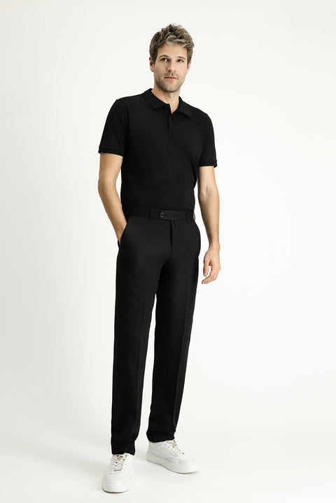 Black 7 Drop Slim Fit Narrow Cut Classic Fabric Trousers with Lycra