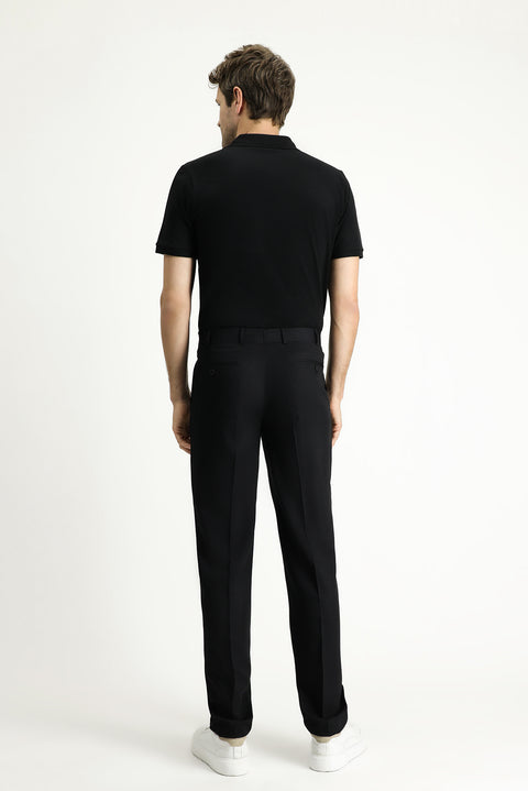 Black 6 Drop Regular Fit Standard Cut Lycra Classic Fabric Trousers