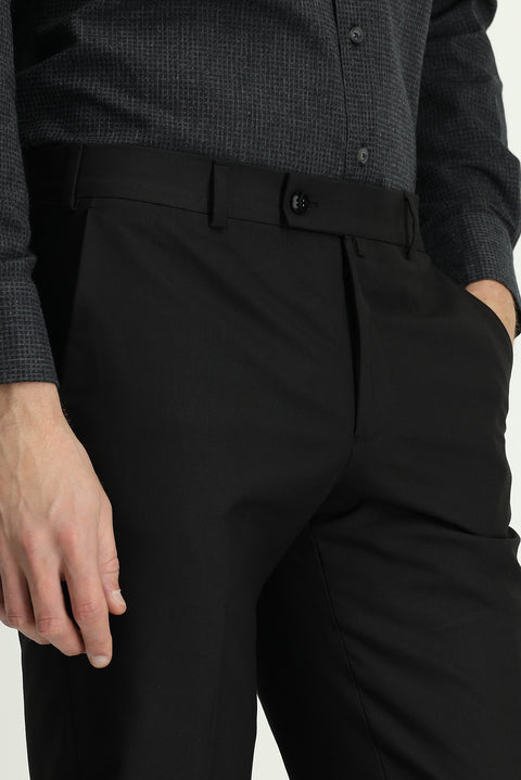 Siyah 6 Drop Regular Fit Standart Kesim Likralı Klasik Kumaş Pantolon