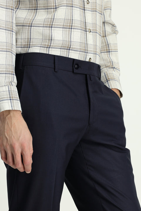 Dark Navy 6 Drop Regular Fit Standard Cut Lycra Classic Fabric Trousers