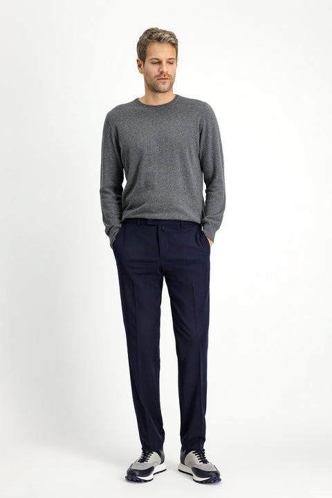 Dark Navy 6 Drop Regular Fit Standard Cut Lycra Classic Fabric Trousers
