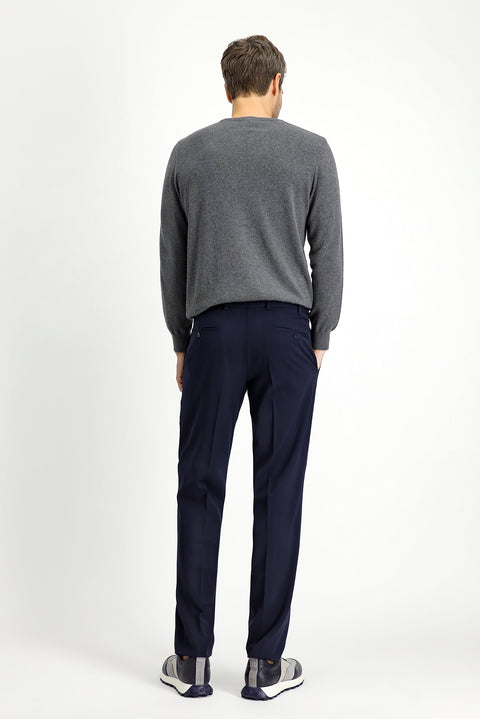 Dark Navy 4 Drop Relaxed Fit Lycra Classic Fabric Trousers