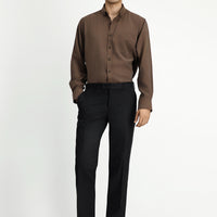 Black 6 Drop Regular Fit Standard Cut Classic Fabric Trousers