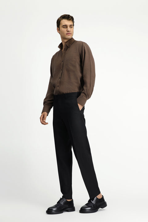 Black 6 Drop Regular Fit Standard Cut Classic Fabric Trousers