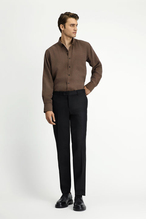Black 6 Drop Regular Fit Standard Cut Classic Fabric Trousers