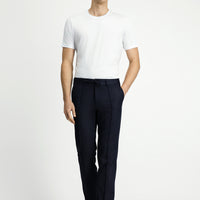 Dark Navy 7 Drop Slim Fit Narrow Cut Ribbed Drawstring Waist Classic Fabric Trousers