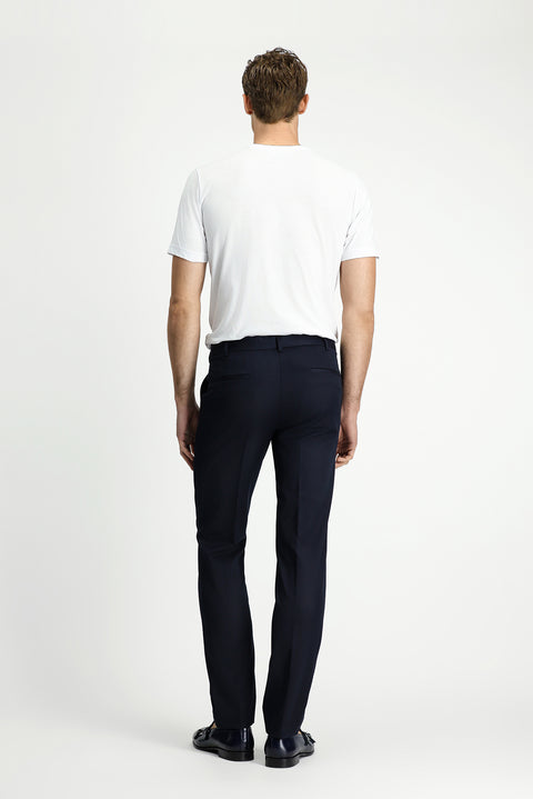 Dark Navy 7 Drop Slim Fit Narrow Cut Ribbed Drawstring Waist Classic Fabric Trousers