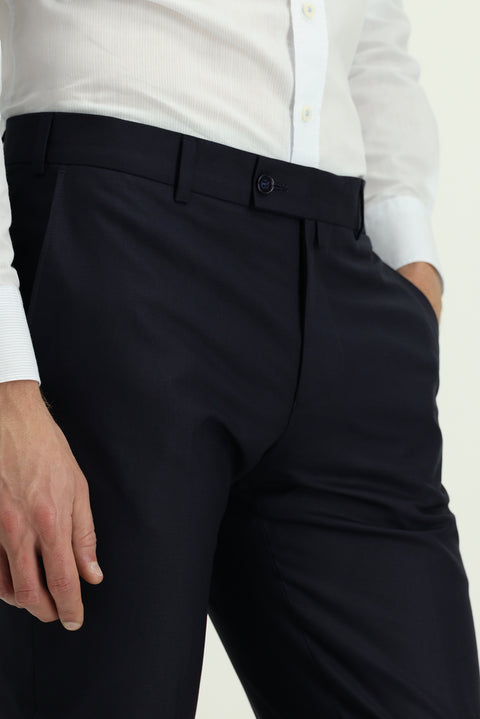 Dark Navy 6 Drop Regular Fit Standard Cut Classic Fabric Trousers