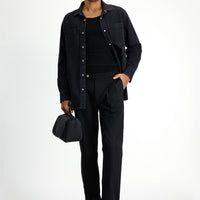 Black 6 Drop Regular Fit Standard Cut Buckle Pleated Classic Fabric Trousers
