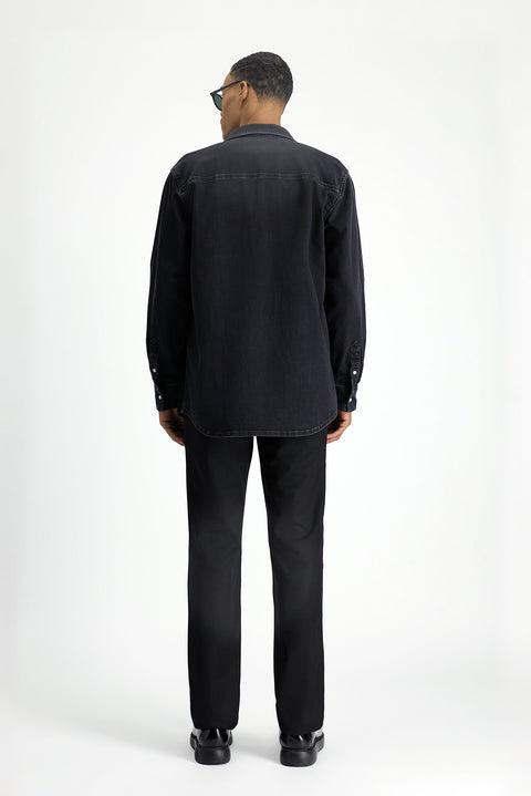Black 6 Drop Regular Fit Standard Cut Buckle Pleated Classic Fabric Trousers