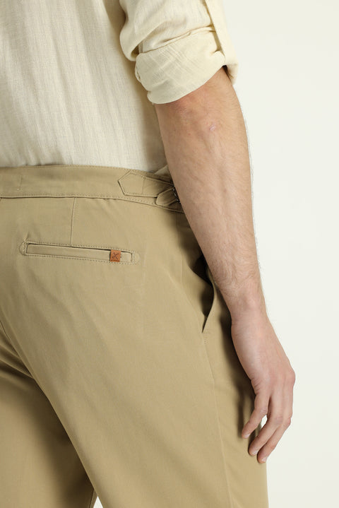 Light Beige 6 Drop Regular Fit Standard Cut Buckle Pleated Classic Fabric Trousers