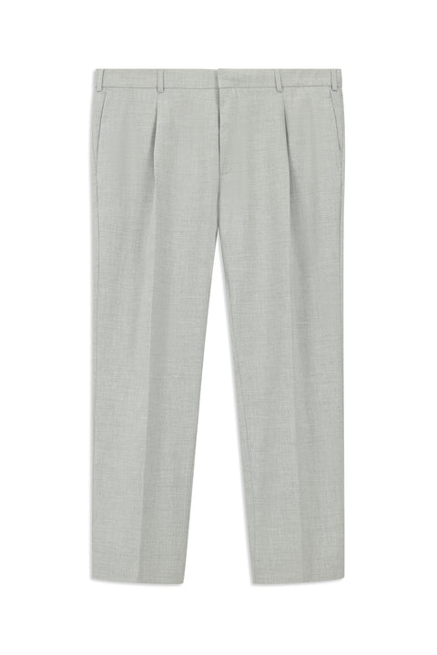 Light Grey 4 Drop Relaxed Fit Pleated Classic Fabric Trousers