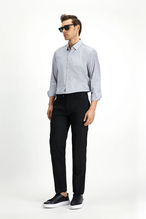Black 4-Drop Relaxed Fit Casual Cut Classic Wool Fabric Trousers