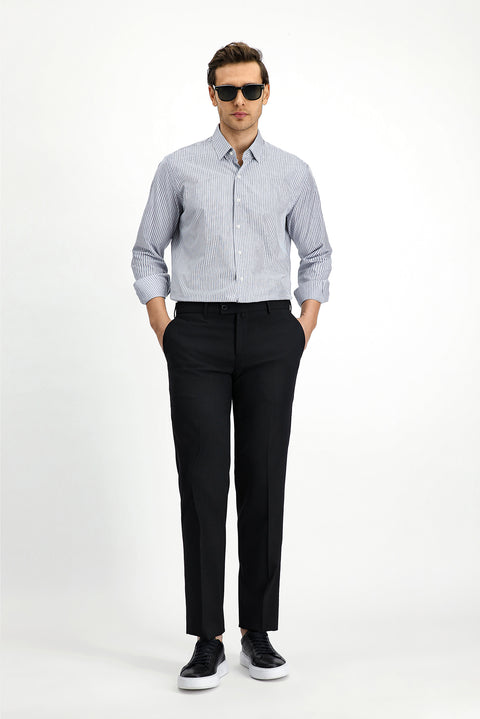 Black 4-Drop Relaxed Fit Casual Cut Classic Wool Fabric Trousers