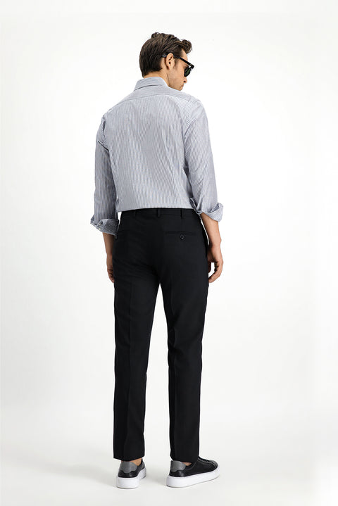Siyah 6 Drop Regular Fit Standart Kesim Yünlü Klasik Kumaş Pantolon