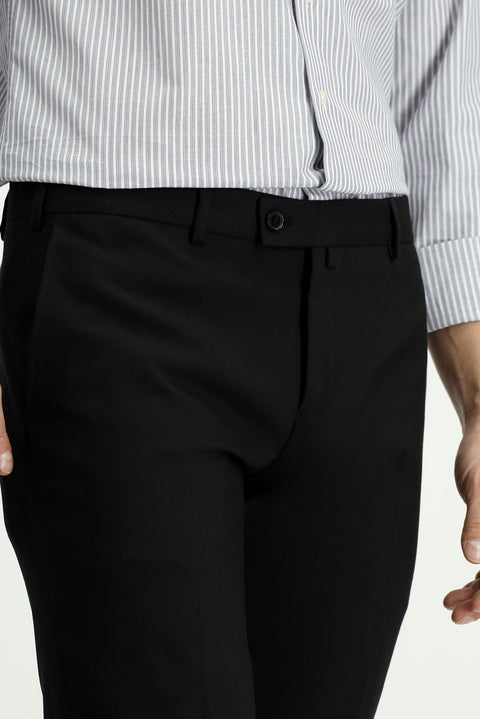 Black 4-Drop Relaxed Fit Casual Cut Classic Wool Fabric Trousers