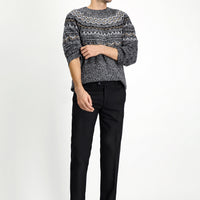Black 4-Drop Relaxed Fit Casual Cut Classic Wool Fabric Trousers