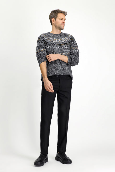 Black 4-Drop Relaxed Fit Casual Cut Classic Wool Fabric Trousers