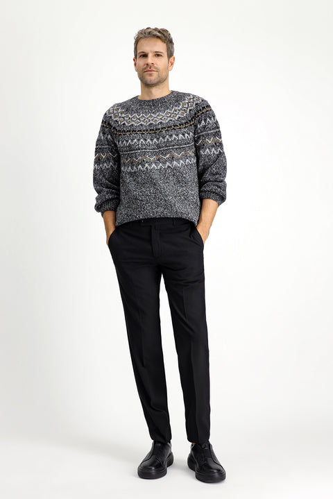 Black 4-Drop Relaxed Fit Casual Cut Classic Wool Fabric Trousers