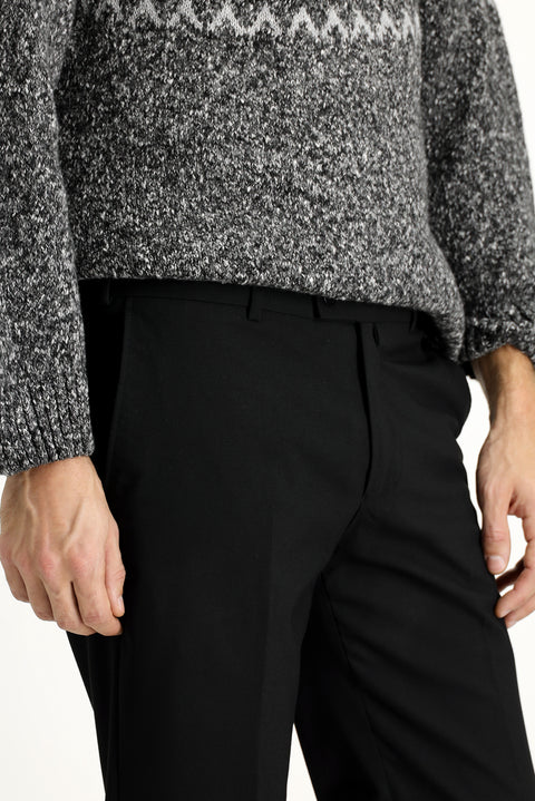 Black 4-Drop Relaxed Fit Casual Cut Classic Wool Fabric Trousers