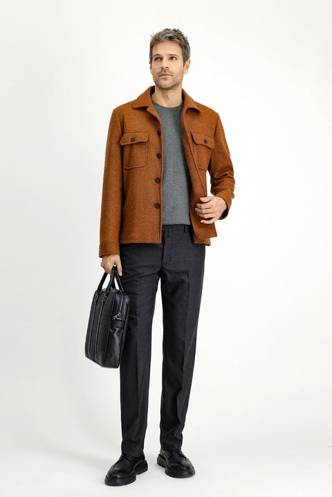 Dark Gray 6 Drop Regular Fit Standard Cut Classic Fabric Wool Trousers