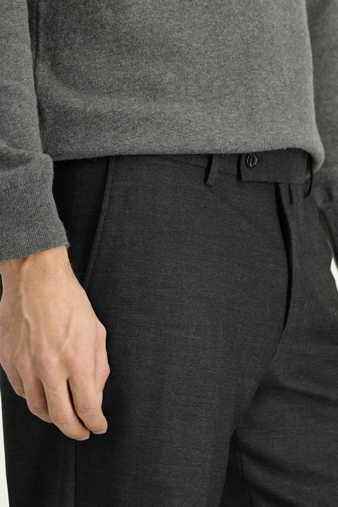 Dark Gray 4-Drop Relaxed Fit Classic Fabric Wool Trousers