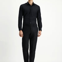 Black 6 Drop Regular Fit Standard Cut Classic Fabric Wool Trousers