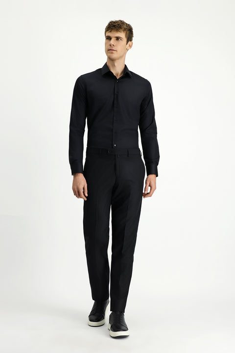 Black 6 Drop Regular Fit Standard Cut Classic Fabric Wool Trousers