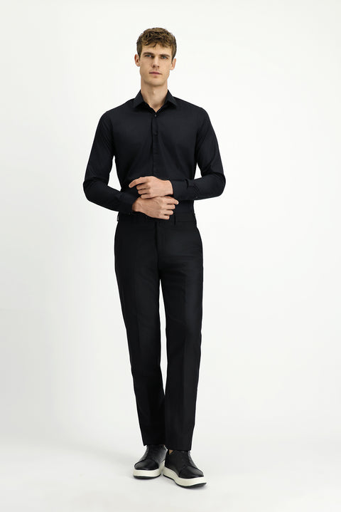 Black 6 Drop Regular Fit Standard Cut Classic Fabric Wool Trousers