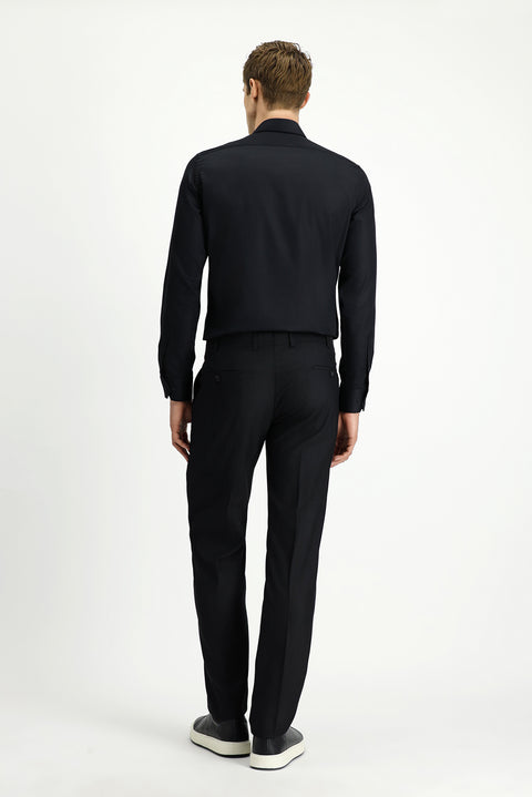 Black 6 Drop Regular Fit Standard Cut Classic Fabric Wool Trousers