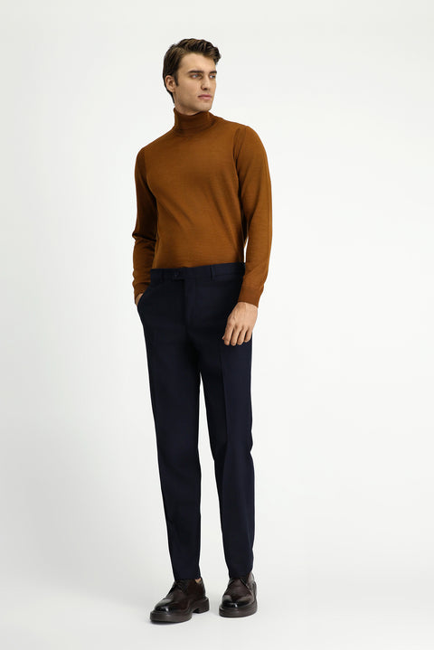 Dark Navy 4 Drop Relaxed Fit Classic Fabric Wool Trousers