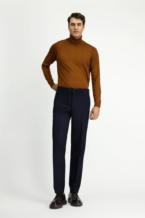 Dark Navy 4 Drop Relaxed Fit Classic Fabric Wool Trousers