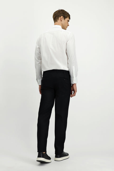 Black 6 Drop Regular Fit Standard Cut Classic Fabric Wool Trousers