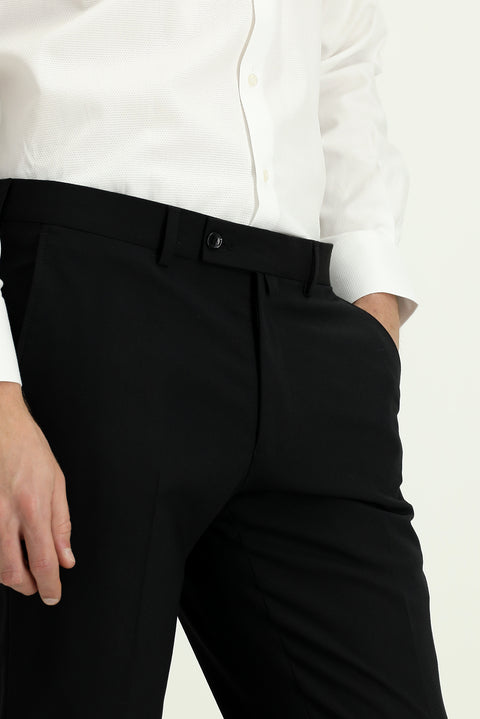 Black 6 Drop Regular Fit Standard Cut Classic Fabric Wool Trousers