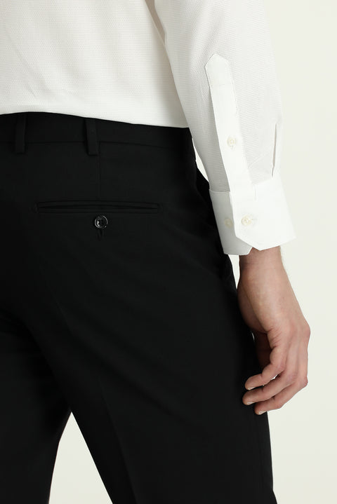 Black 6 Drop Regular Fit Standard Cut Classic Fabric Wool Trousers