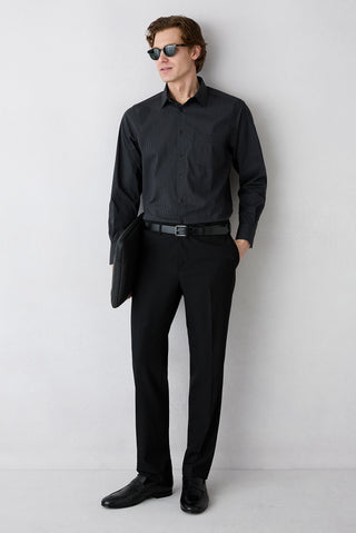  Siyah 6 Drop Regular Fit Standart Kesim Yünlü Klasik Kumaş Pantolon