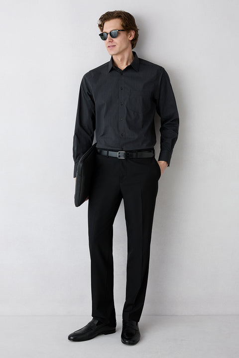 Black 6 Drop Regular Fit Standard Cut Classic Fabric Wool Trousers