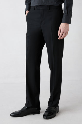  Siyah 4 Drop Relaxed Fit Rahat Kesim Yünlü Klasik Kumaş Pantolon