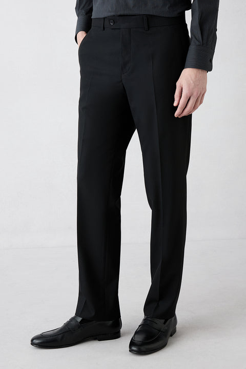 Black 4-Drop Relaxed Fit Casual Cut Classic Wool Fabric Trousers