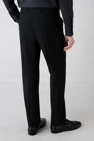  Siyah 4 Drop Relaxed Fit Rahat Kesim Yünlü Klasik Kumaş Pantolon