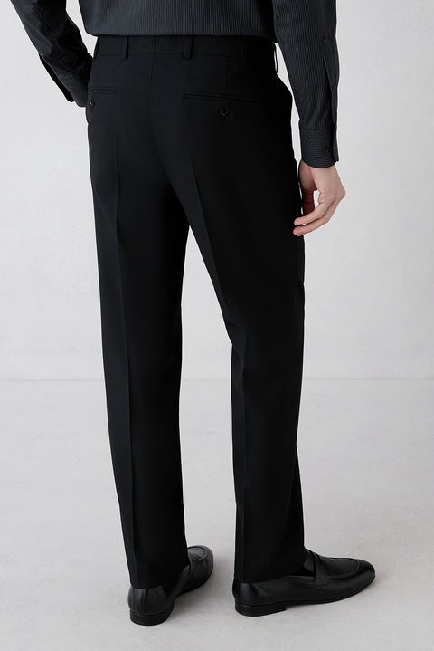 Black 4-Drop Relaxed Fit Casual Cut Classic Wool Fabric Trousers