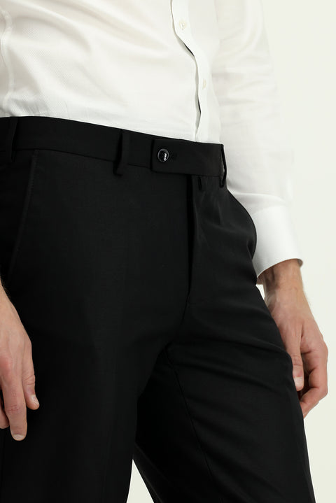 Black 4-Drop Relaxed Fit Casual Cut Classic Wool Fabric Trousers