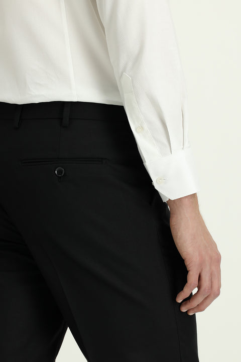 Black 6 Drop Regular Fit Standard Cut Classic Fabric Wool Trousers