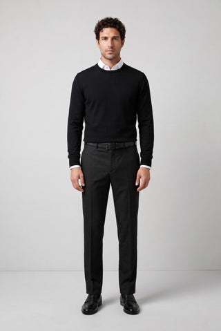  Koyu Füme 7 Drop Slim Fit Dar Kesim Yünlü Klasik Kumaş Pantolon