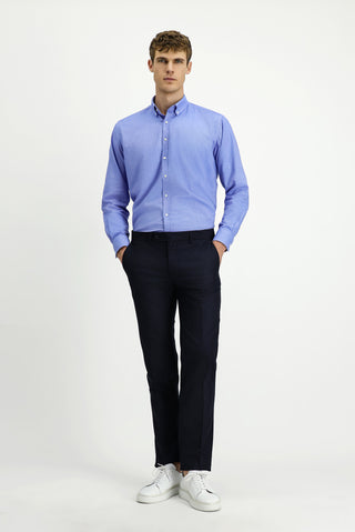  Koyu Lacivert 7 Drop Slim Fit Dar Kesim Yünlü Klasik Kumaş Pantolon
