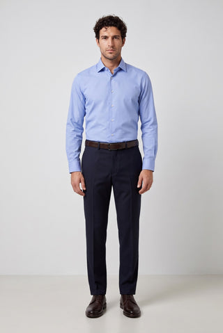  Koyu Lacivert 7 Drop Slim Fit Dar Kesim Yünlü Klasik Kumaş Pantolon