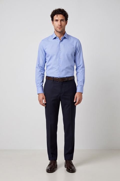 Koyu Lacivert 7 Drop Slim Fit Dar Kesim Yünlü Klasik Kumaş Pantolon
