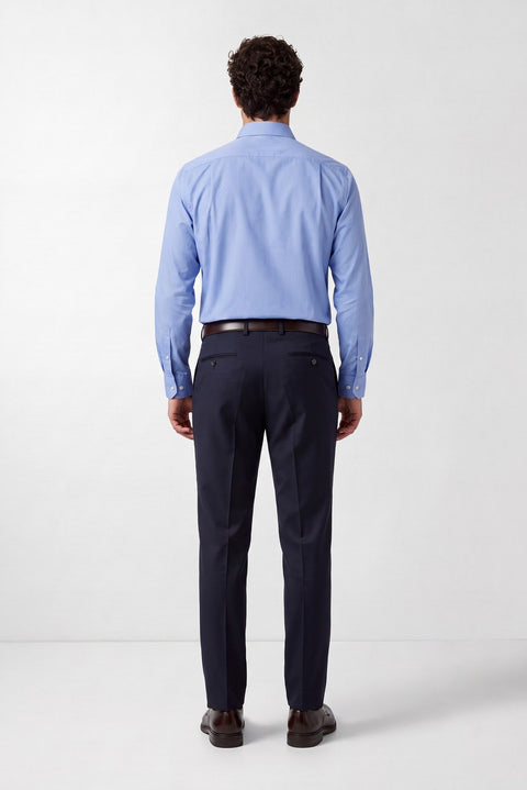 Koyu Lacivert 4 Drop Relaxed Fit Rahat Kesim Yünlü Klasik Kumaş Pantolon