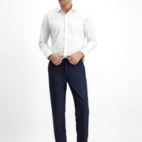 Dark Navy 6 Drop Regular Fit Standard Cut Wool-Lined Classic Fabric Trousers with Elasticated Drawstring Waist